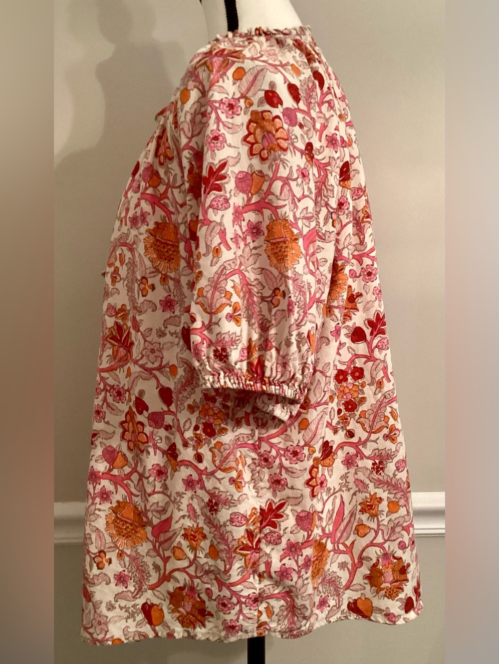 Knox Rose Floral Paisley Peasant Blouse Size L Pink Red Orange Boho Tunic Top - Picture 2 of 9